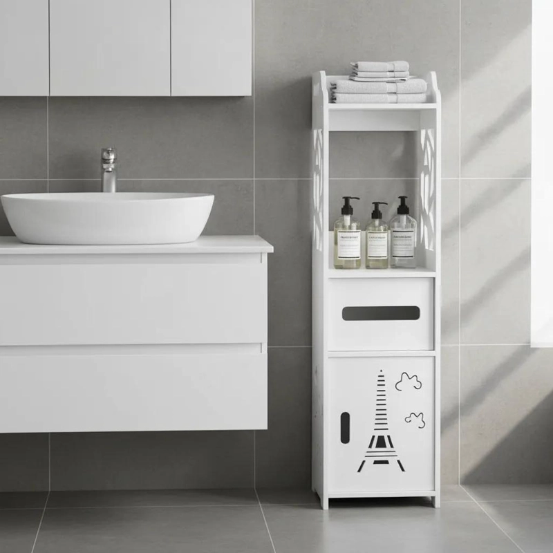 MUEBLE ORGANIZADOR BLANCO 80 CM CON PUERTA Y CAJON PARA BAÑO - 1