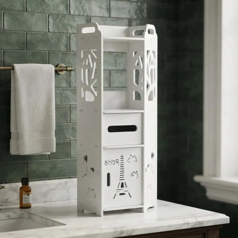 MUEBLE ORGANIZADOR BLANCO 80 CM CON PUERTA Y CAJON PARA BAÑO - 2