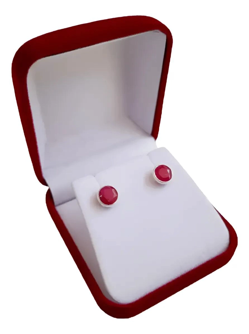 AROS DE PLATA 925 CON RUBI NATURAL PARA MUJER - 1