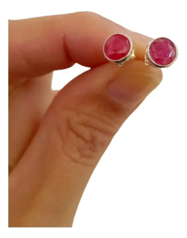 AROS DE PLATA 925 CON RUBI NATURAL PARA MUJER - 2