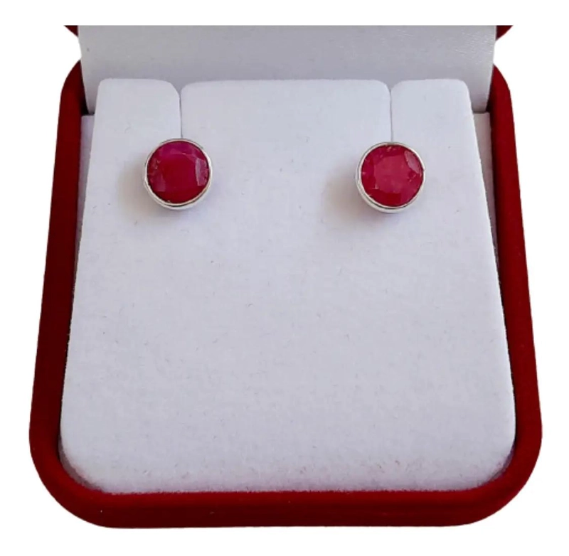 AROS DE PLATA 925 CON RUBI NATURAL PARA MUJER - 5