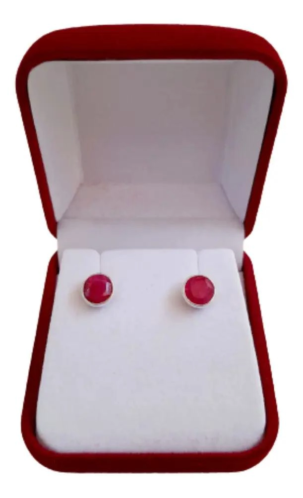 AROS DE PLATA 925 CON RUBI NATURAL PARA MUJER - 6