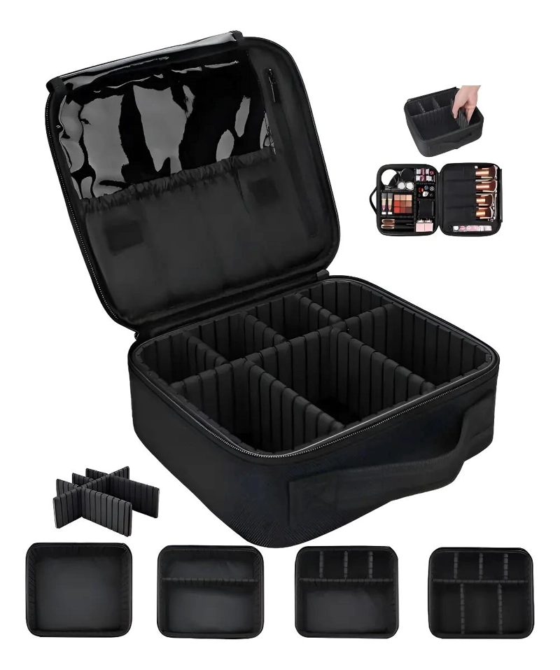 ORGANIZADOR DE MAQUILLAJE PORTATIL CON DIVISORES AJUSTABLES - 1