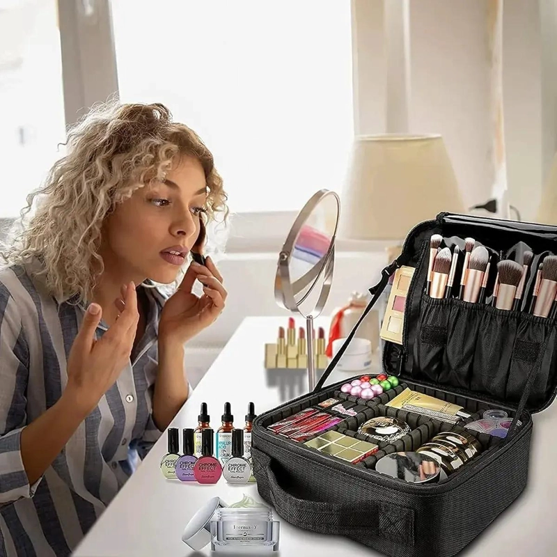 ORGANIZADOR DE MAQUILLAJE PORTATIL CON DIVISORES AJUSTABLES - 6
