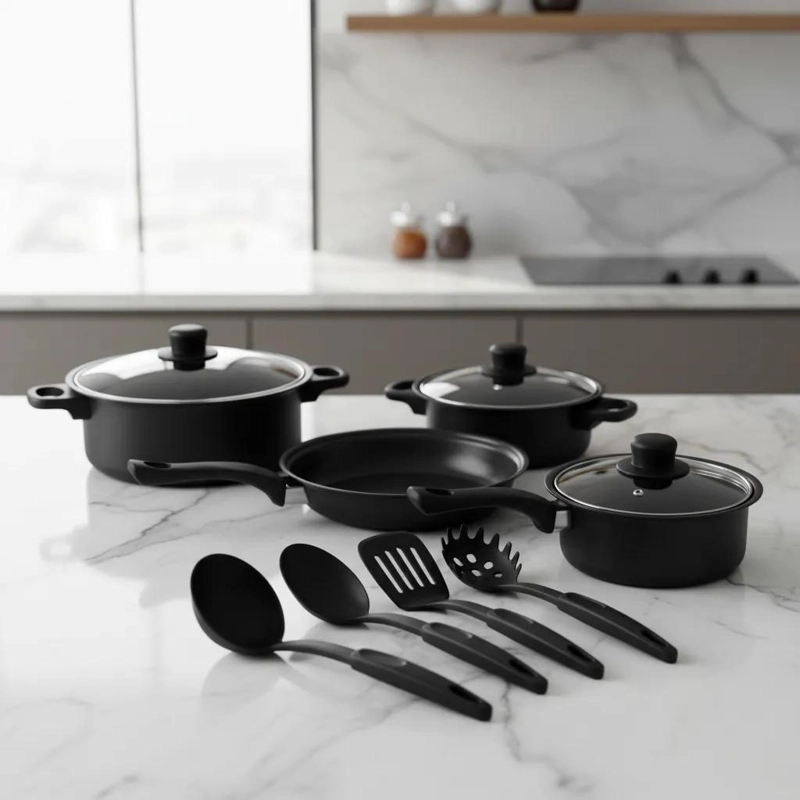 SET DE COCINA CON 13 PIEZAS ENTRE OLLAS Y SARTENES DE ALTA CALIDAD - 1