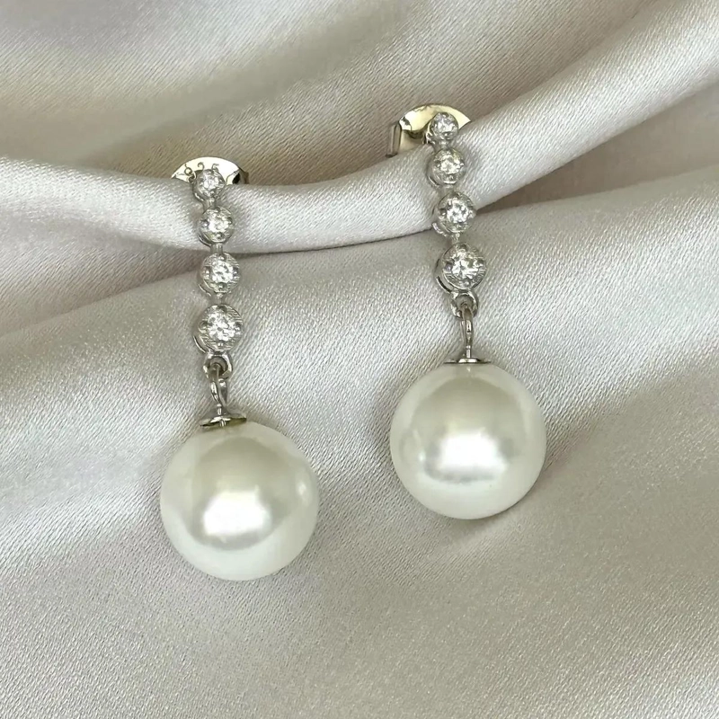 AROS COLGANTES DE PERLAS Y CIRCONES EN PLATA 925 - 1