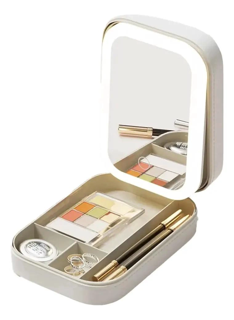CAJA DE ALMACENAMIENTO DE MAQUILLAJE CON ESPEJO LED Y DISEÑO COMPACTO - 1