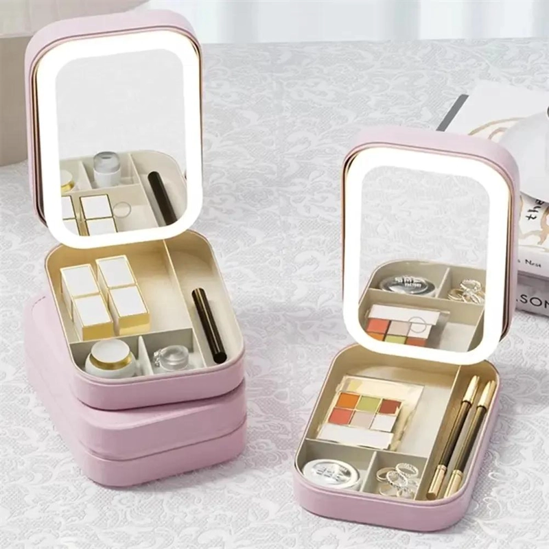 CAJA DE ALMACENAMIENTO DE MAQUILLAJE CON ESPEJO LED Y DISEÑO COMPACTO - 3