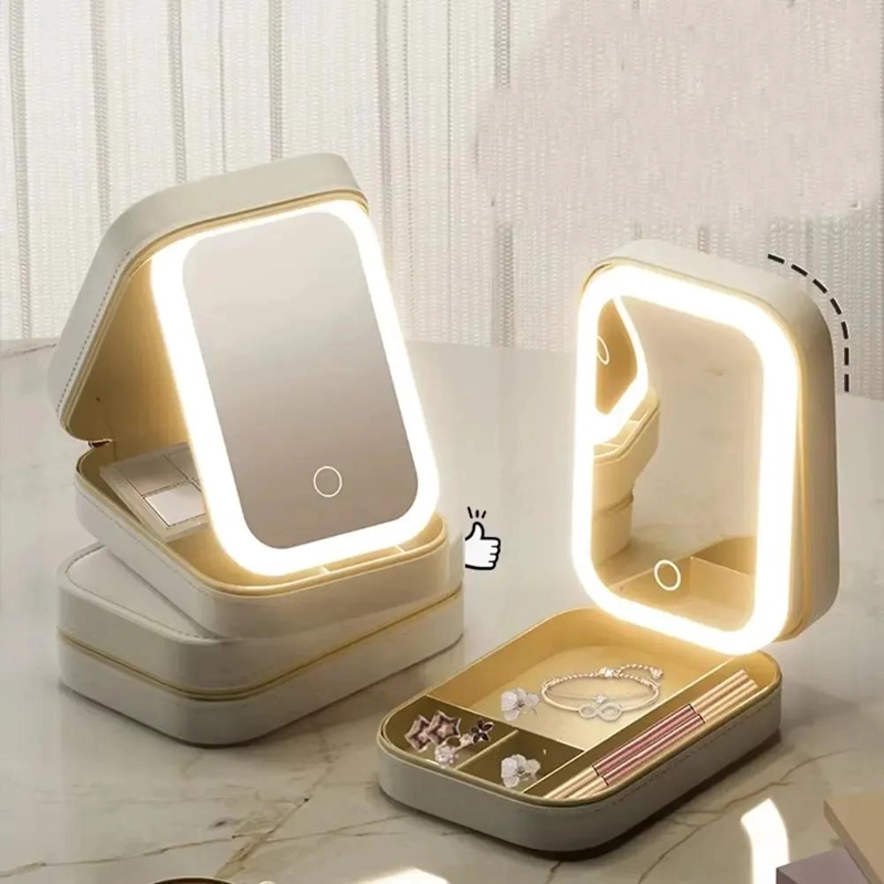 CAJA DE ALMACENAMIENTO DE MAQUILLAJE CON ESPEJO LED Y DISEÑO COMPACTO - 4