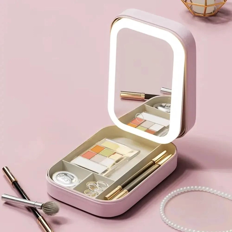 CAJA DE ALMACENAMIENTO DE MAQUILLAJE CON ESPEJO LED Y DISEÑO COMPACTO - 6