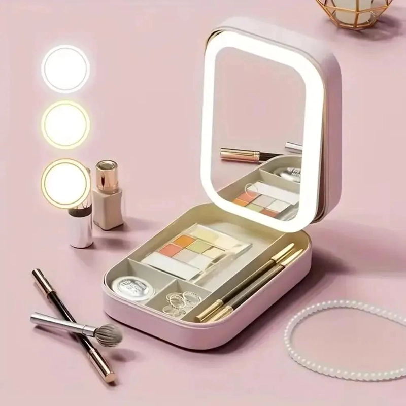 CAJA DE ALMACENAMIENTO DE MAQUILLAJE CON ESPEJO LED Y DISEÑO COMPACTO - 7