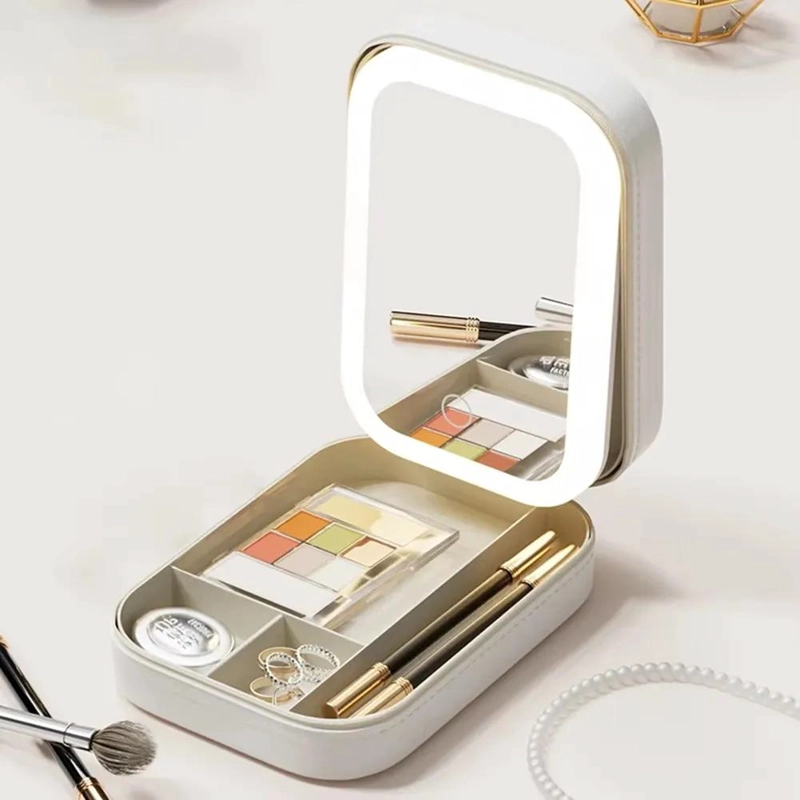 CAJA DE ALMACENAMIENTO DE MAQUILLAJE CON ESPEJO LED Y DISEÑO COMPACTO - 8