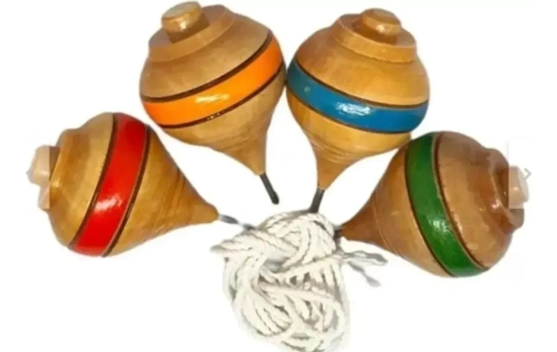 PACK DE 12 TROMPOS DE MADERA PARA JUEGOS TRADICIONALES - 1