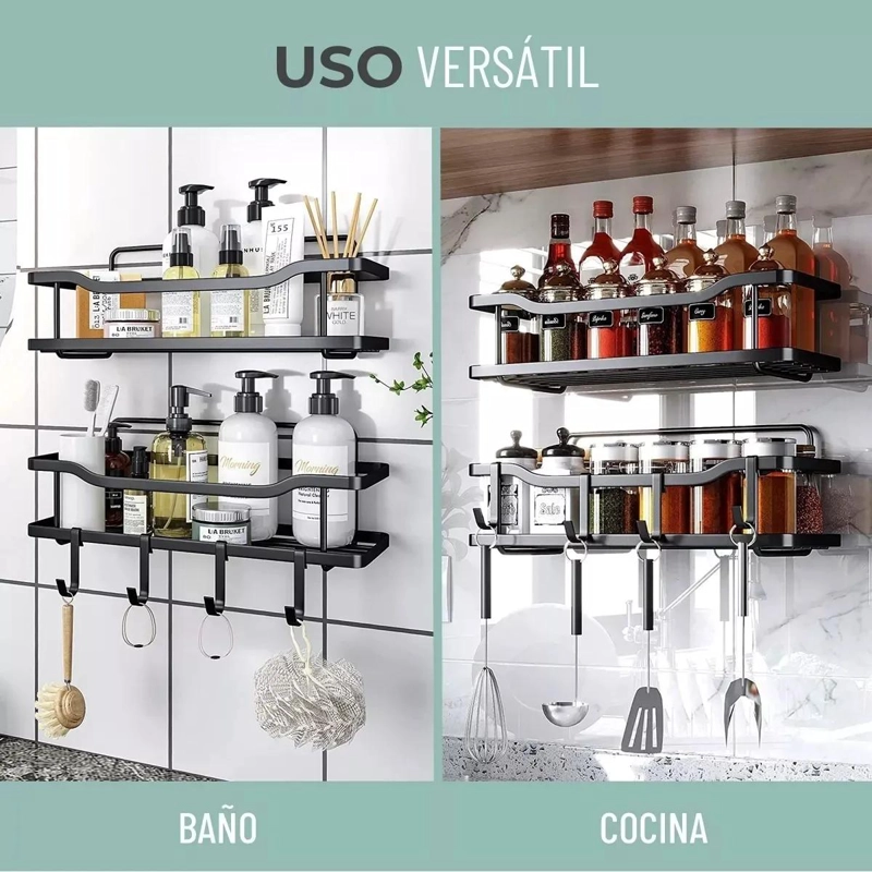 ORGANIZADOR DE DUCHA CON ESTANTES ADHESIVOS DE ACERO INOXIDABLE - 4