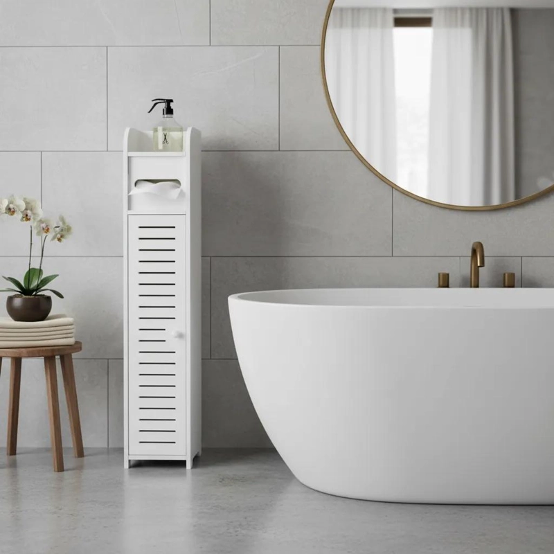 MUEBLE ORGANIZADOR ANGOSTO PARA BAÑO CON DISPENSADOR - 1