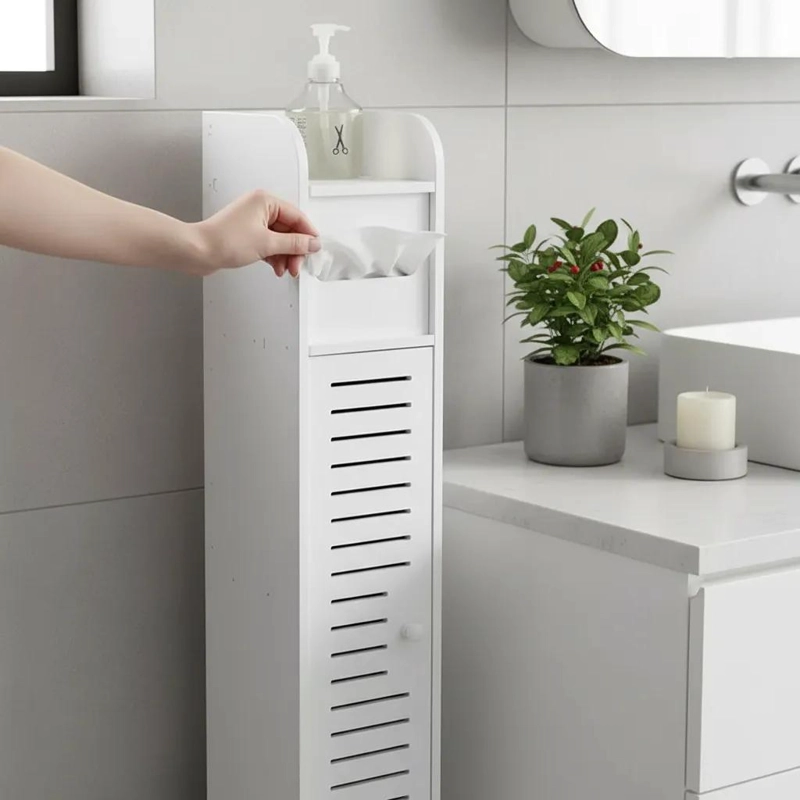 MUEBLE ORGANIZADOR ANGOSTO PARA BAÑO CON DISPENSADOR - 2