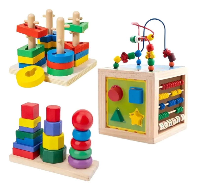 PACK DE 3 JUGUETES DIDACTICOS DE MADERA PARA NIÑOS - 1