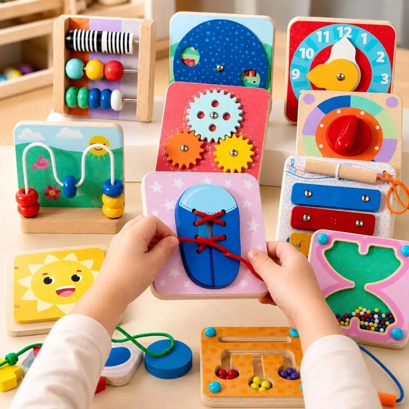 SET DE 12 TABLEROS SENSORIALES DIDACTICOS PARA APRENDIZAJE INFANTIL - 2