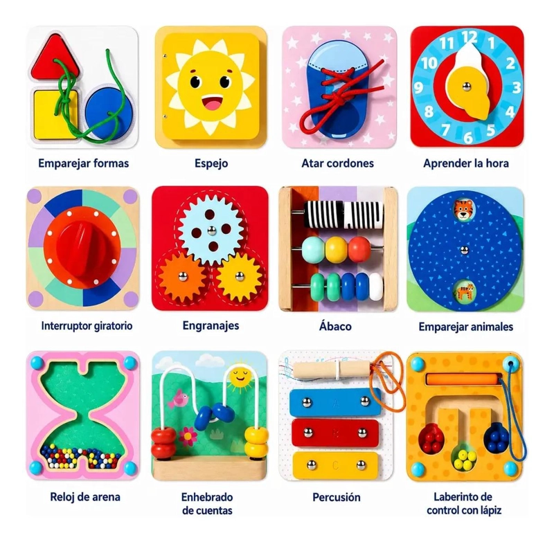 SET DE 12 TABLEROS SENSORIALES DIDACTICOS PARA APRENDIZAJE INFANTIL - 3