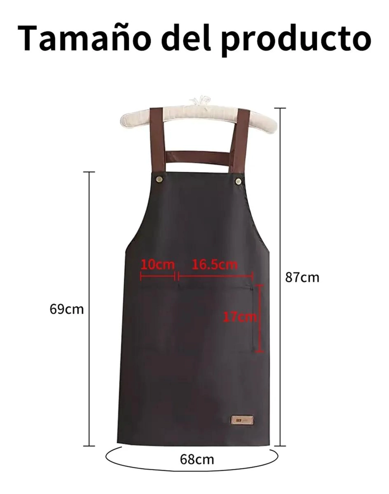 DELANTAL DE COCINA IMPERMEABLE Y AJUSTABLE CON BOLSILLOS - 1