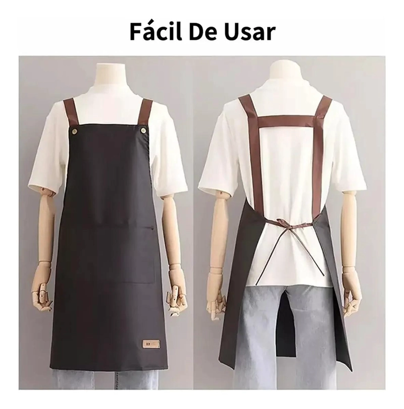DELANTAL DE COCINA IMPERMEABLE Y AJUSTABLE CON BOLSILLOS - 3
