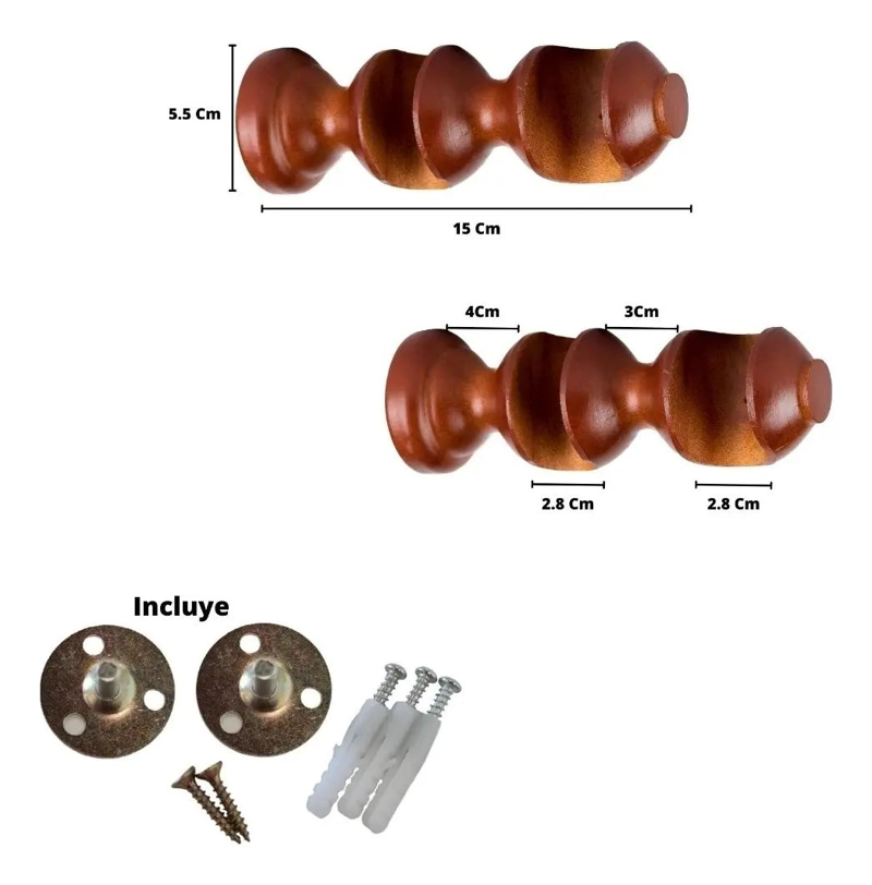 PACK DE 2 SOPORTES DOBLE DE MADERA PARA CORTINAS - 3