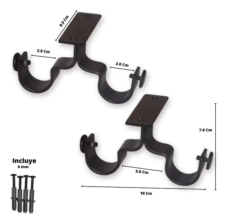 SOPORTE DOBLE TECHO DE METAL PARA CORTINAS 19/19 MM COLOR NEGRO - 2