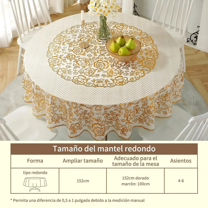 MANTEL REDONDO IMPERMEABLE Y ANTIMANCHAS COLOR DORADO - 2