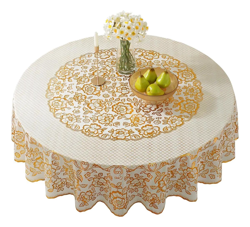 MANTEL REDONDO IMPERMEABLE Y ANTIMANCHAS COLOR DORADO - 7