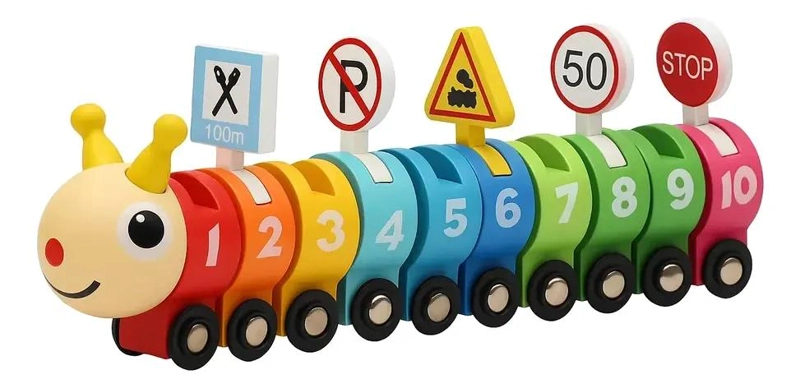 TREN DIDACTICO DE MADERA CON NUMEROS Y SEÑALES DE TRANSITO - 1