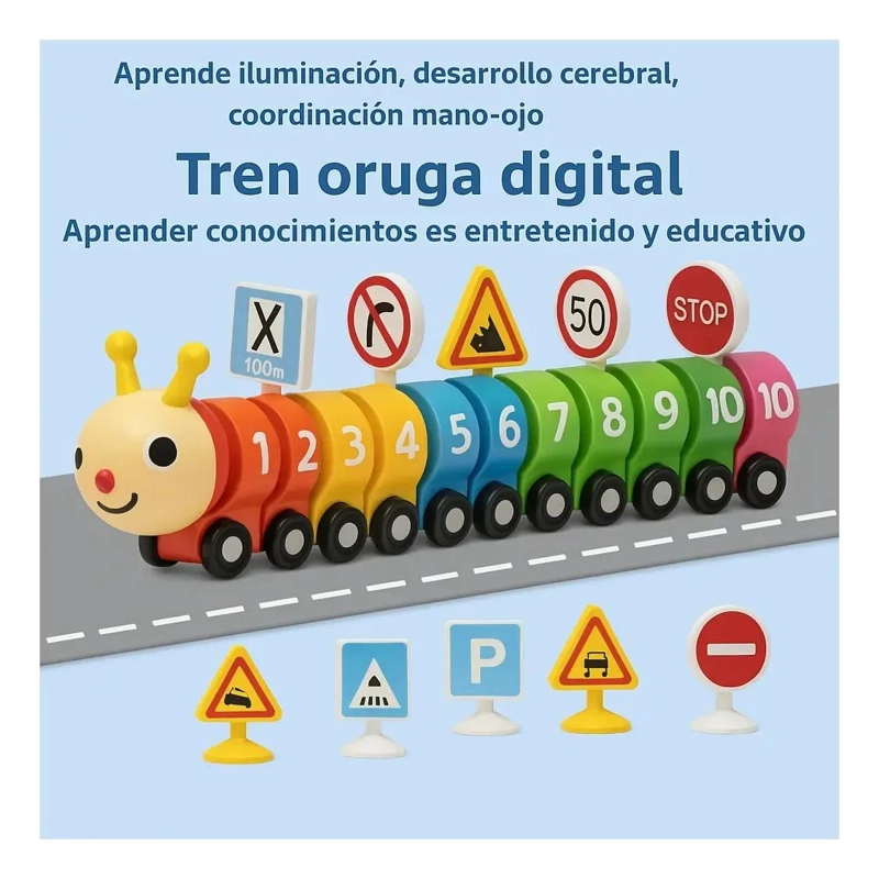 TREN DIDACTICO DE MADERA CON NUMEROS Y SEÑALES DE TRANSITO - 2