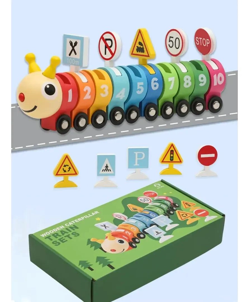 TREN DIDACTICO DE MADERA CON NUMEROS Y SEÑALES DE TRANSITO - 3