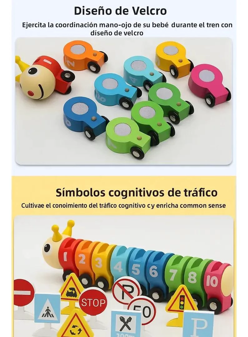 TREN DIDACTICO DE MADERA CON NUMEROS Y SEÑALES DE TRANSITO - 5