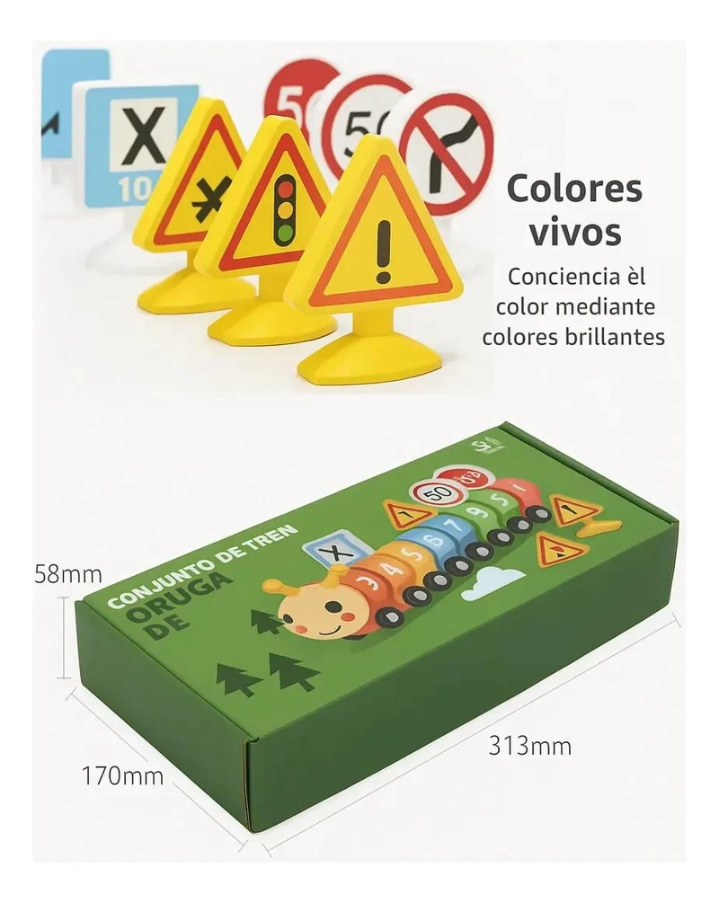 TREN DIDACTICO DE MADERA CON NUMEROS Y SEÑALES DE TRANSITO - 8