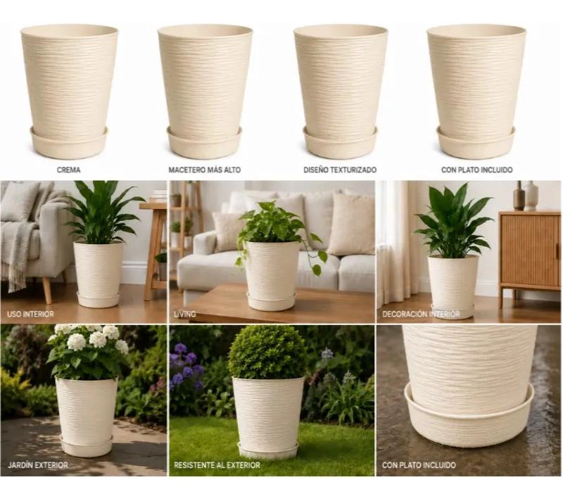MACETERO GRANDE TEXTURIZADO IDEAL PARA INTERIOR Y EXTERIOR - 5