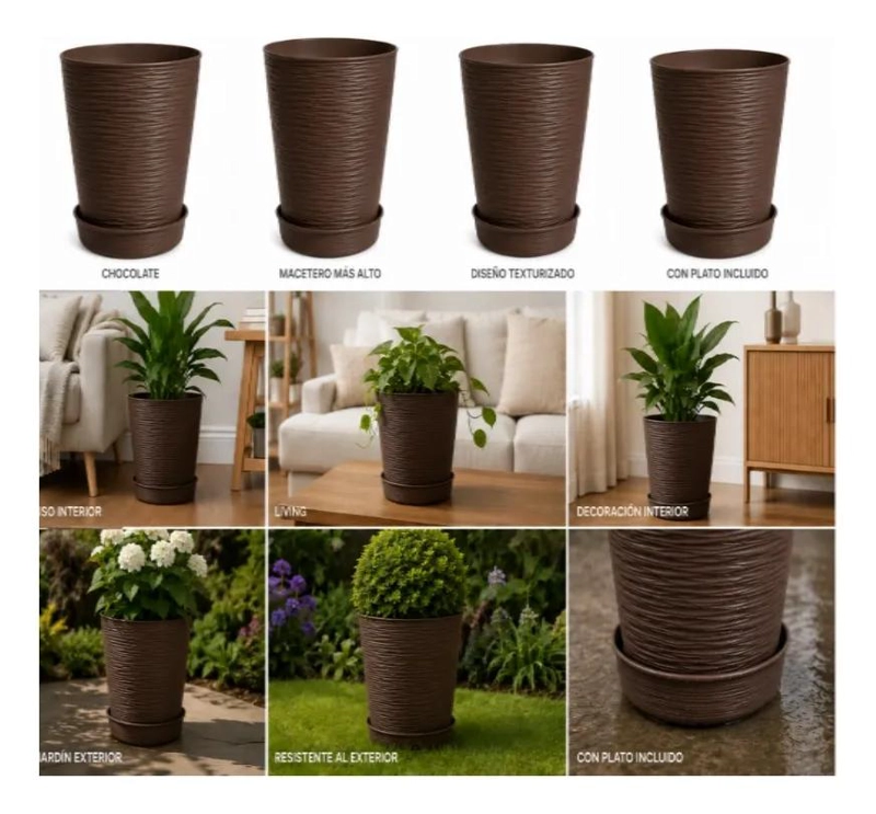 MACETERO GRANDE TEXTURIZADO IDEAL PARA INTERIOR Y EXTERIOR - 6