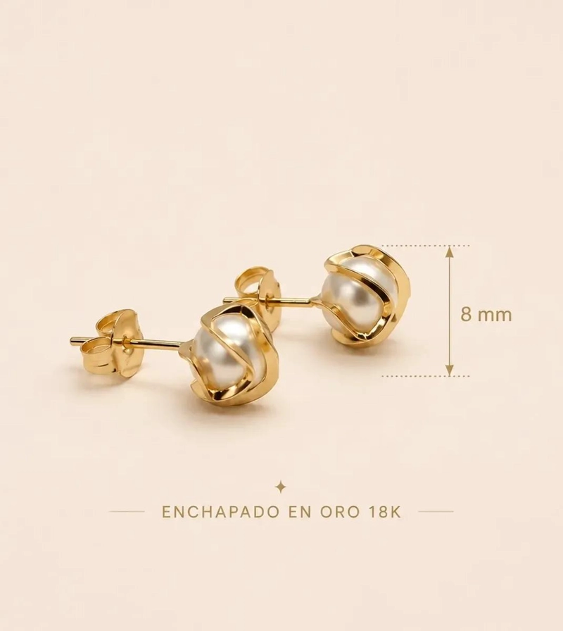 AROS ELEGANTES DE PERLA SINTE TICA ENCHAPADOS EN ORO 18K - 3