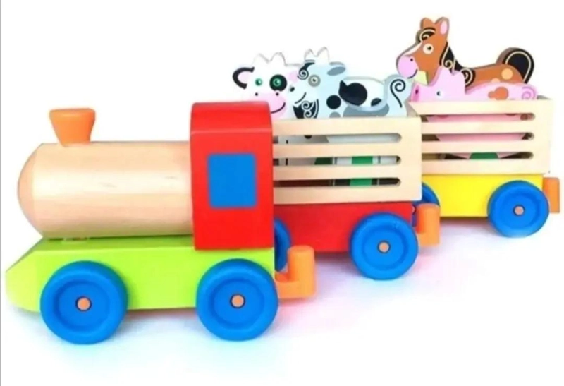 TREN DIDACTICO DE MADERA CON ANIMALES PARA ARRASTRE - 4