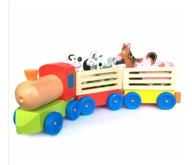 TREN DIDACTICO DE MADERA CON ANIMALES PARA ARRASTRE - 5