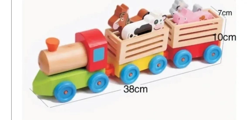 TREN DIDACTICO DE MADERA CON ANIMALES PARA ARRASTRE - 6