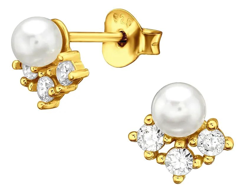 AROS DE PERLA PEQUEÑA CON CIRCONES EN PLATA FINA - 1
