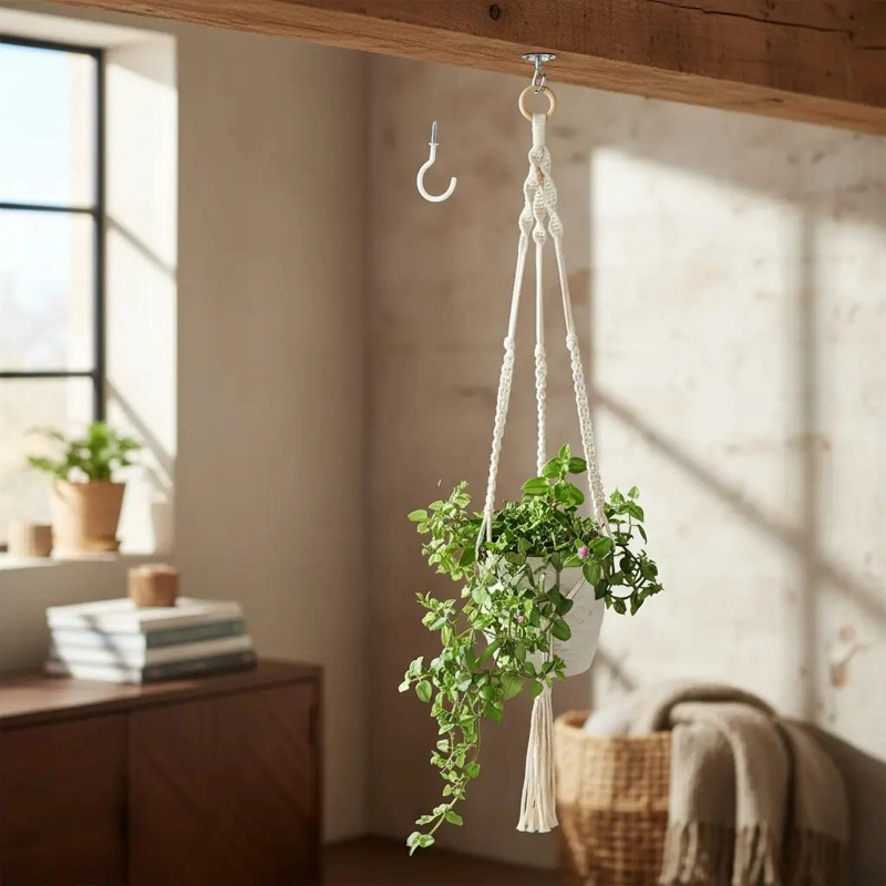 COLGANTE DE MACRAME  PARA MACETERO BLANCO DE ALGODON - 1