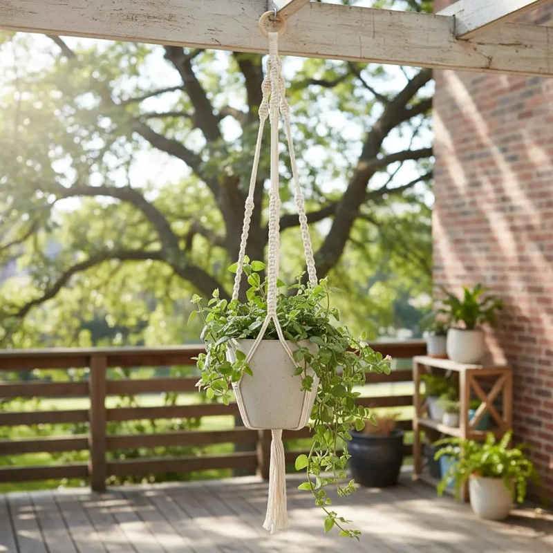 COLGANTE DE MACRAME  PARA MACETERO BLANCO DE ALGODON - 2