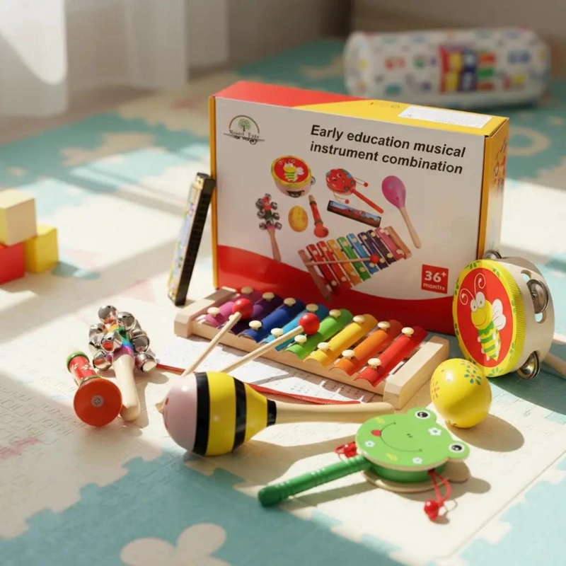 PACK DE JUGUETES MUSICALES DIDACTICOS DE MADERA PARA BEBE S - 1