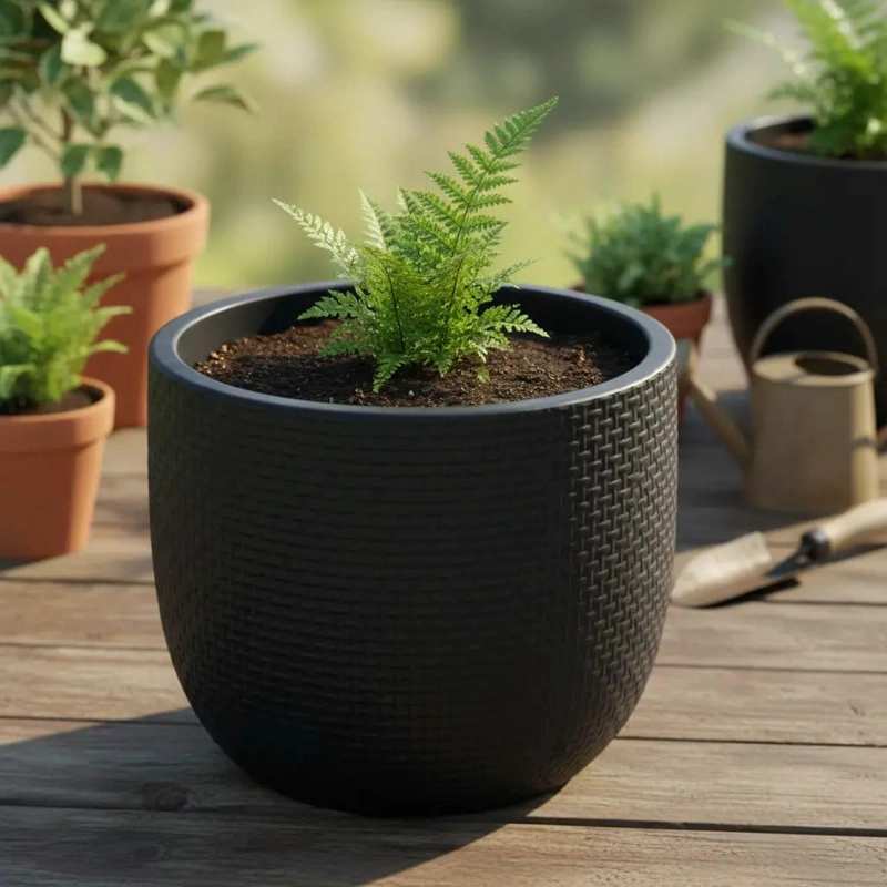 MACETERO DECORATIVO TEJIDO ESTILO RATAN 13 CM - 5