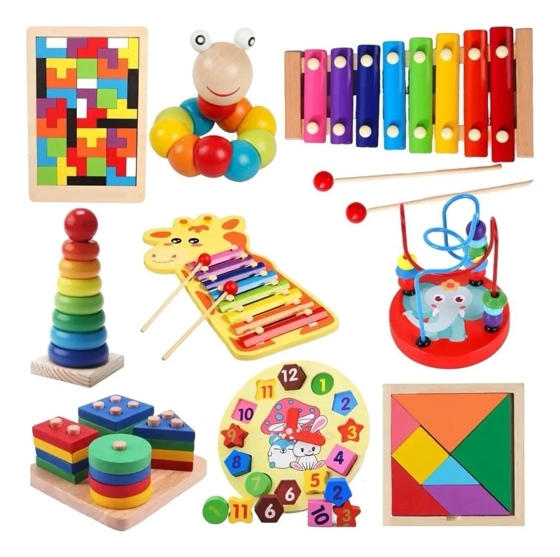 JUGUETES DIDACTICOS DE MADERA PARA BEBE S ESTIMULACION PACK 9 - 1