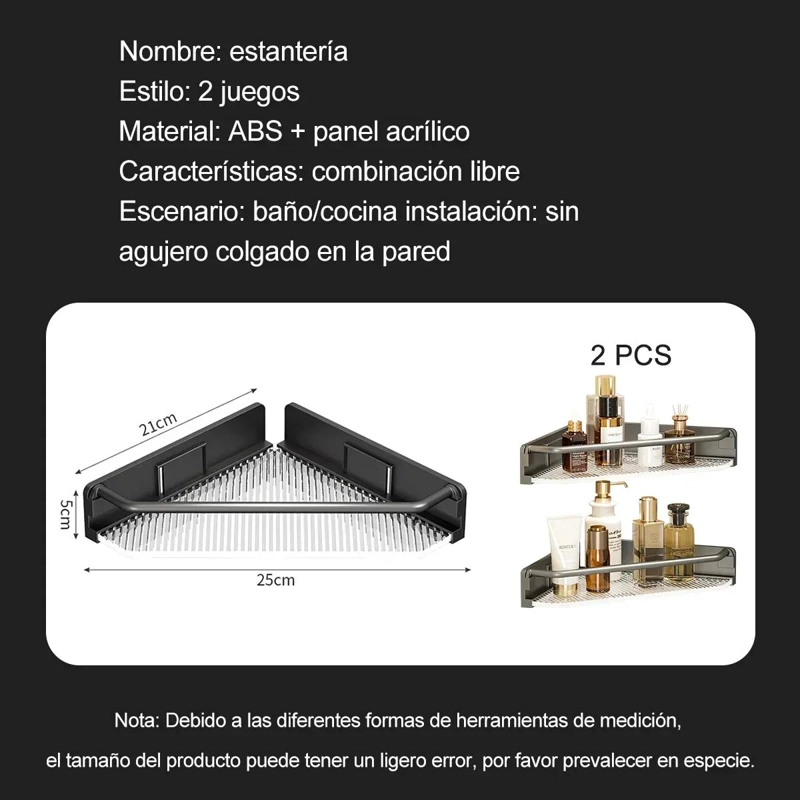 ESTANTE DE ALMACENAMIENTO DE ESQUINA PARA BAÑO EN COLOR GRIS - 3