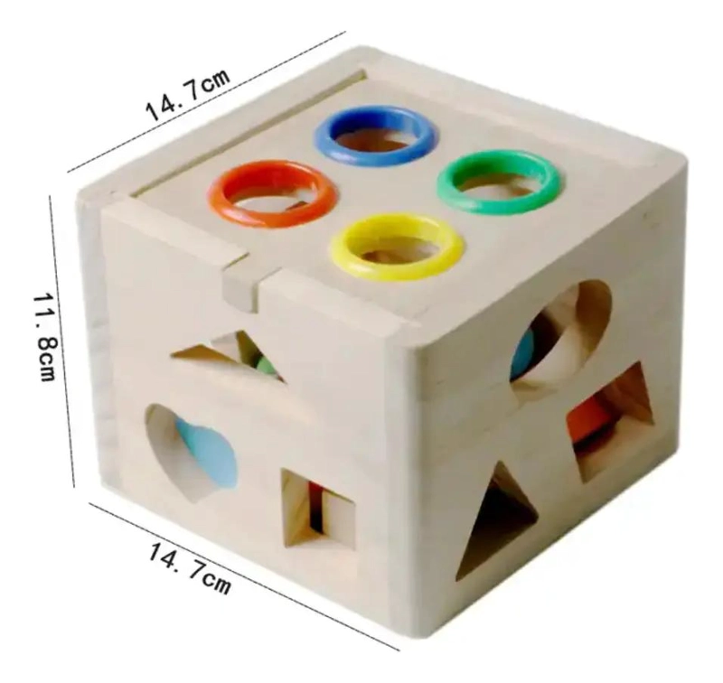 CUBO DIDACTICO DE MADERA CON FIGURAS Y MARTILLO PARA NIÑOS - 2