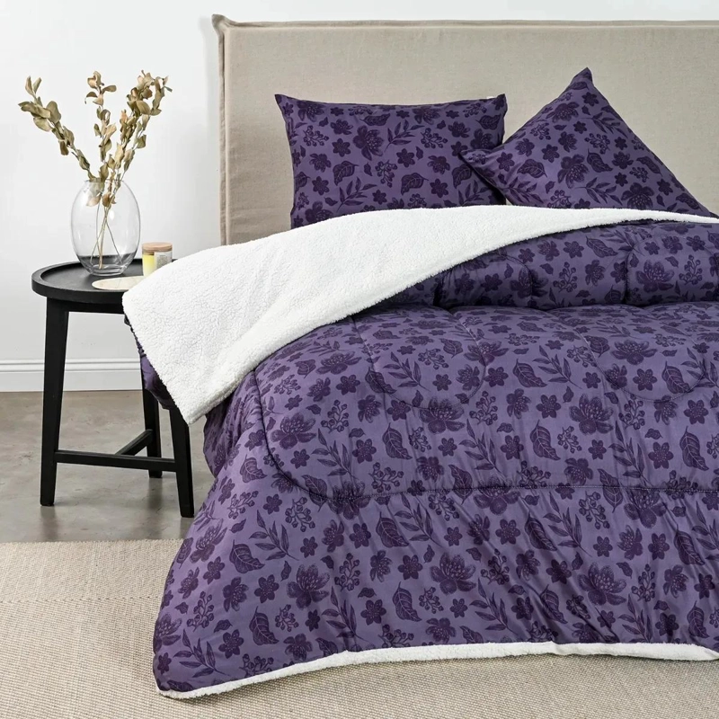 PLUMON SHERPA 2 PLAZAS EN TONOS LILAS CON ESTAMPADO FLOREADO - 1