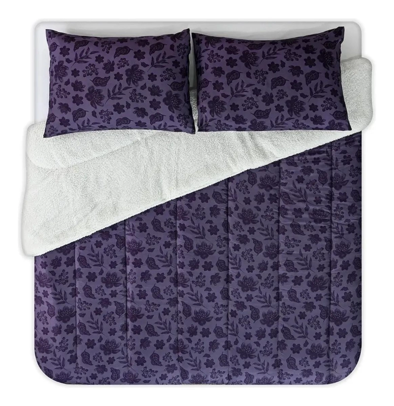 PLUMON SHERPA 2 PLAZAS EN TONOS LILAS CON ESTAMPADO FLOREADO - 2